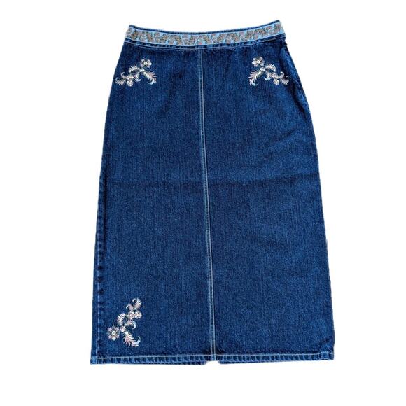 Willi Smith Embroidered Denim Maxi Skirt - Picture 1 of 5